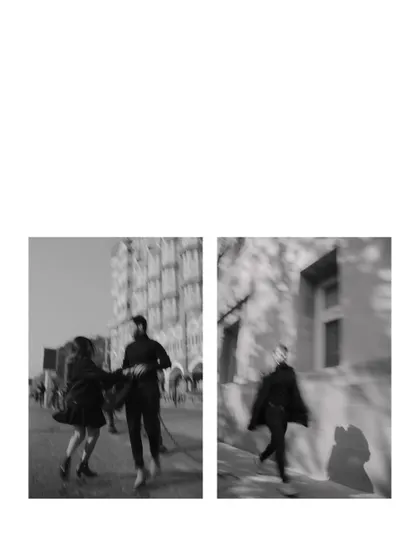 A diptych of artistic, motion-blurred images. These shots of Shadab and Ahli in Mumbai capture the feeling of moving through the city together, their connection a steady point in a fast-paced world.