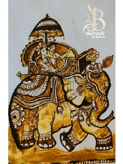 Our journey into portraiture starts with sketches like this one. This practice piece shows a classic royal couple on an elephant, allowing students to master the shapes and proportions on paper first.