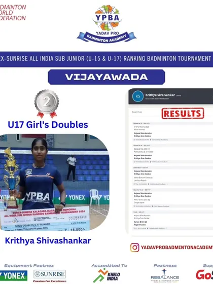 Another Silver medal for Krithya Sivashankar in U17 Girl's Doubles, this time at the All India Sub Junior Ranking Tournament in Vijayawada.