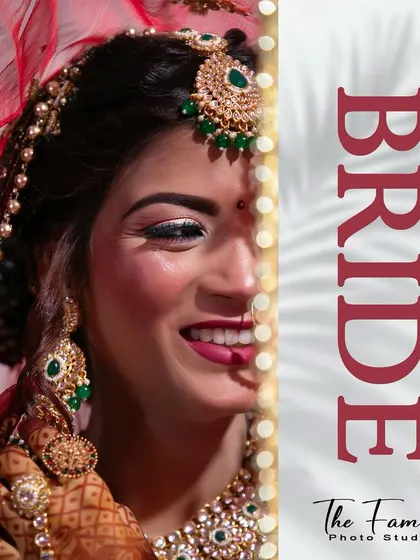 A close-up portrait capturing the bride's joyful smile and the intricate details of her emerald and pearl wedding jewelry. We focus on creating vibrant, happy portraits that showcase the bride's personality on her big day.