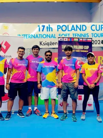 The team looking sharp in our official jerseys at the 17th Poland Cup International Soft Tennis Tournament. We compete as a unified, formidable force.
