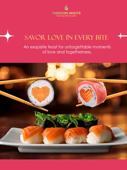 Savor love in every bite. Our special Valentine's sushi, with a heart shape in the center, is a creative and playful way we infuse romance into our culinary creations.