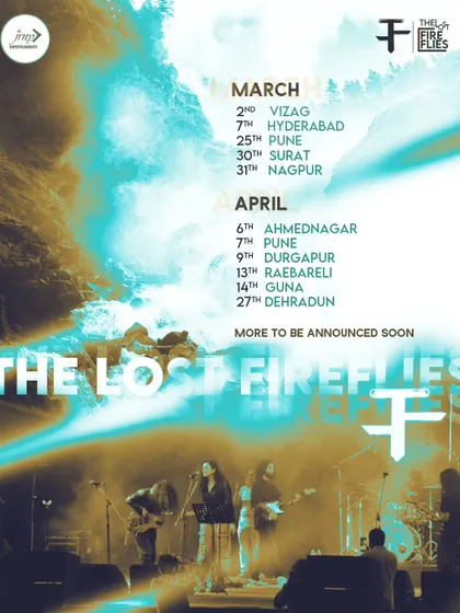 The official tour poster for alternative rock band 'The Lost Fireflies', demonstrating our diverse roster and ability to plan multi-city tours for bands.