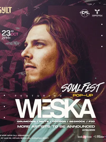 Announcing a major headliner like Weska for a Soul Fest Pop-Up in Bangalore. This demonstrates my capability to secure and promote international artists from top labels like Drumcode and Bedrock.