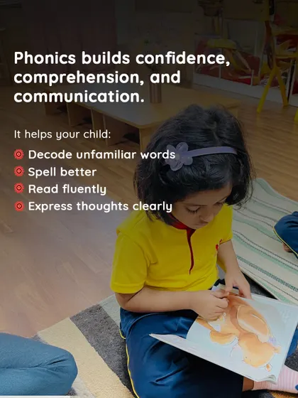 This graphic clearly outlines the core benefits of our phonics program, showing how it helps children decode words, improve spelling, and read fluently. It's a quick look at the tangible skills your child will develop.