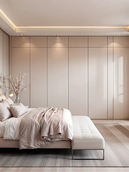 This render shows the bedroom from the perspective of the TV unit. It helps in planning the entire room's layout, ensuring that every angle is aesthetically pleasing and functional.