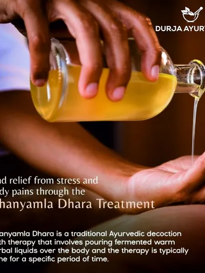 Find relief from stress and body pains with our Dhanyamla Dhara treatment. This therapy involves pouring a fermented warm herbal liquid over the body to alleviate inflammation and muscle stiffness.