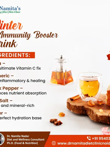 During winter, I recommend this immunity booster drink to start your morning. It combines amla for Vitamin C, turmeric for its anti-inflammatory properties, and black pepper to help absorption. It's a simple, natural way to support your immune system.