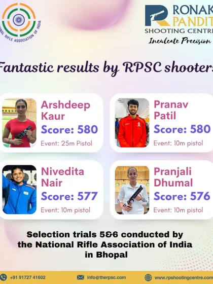 Fantastic results from our shooters at the National Rifle Association of India (NRAI) selection trials in Bhopal. High scores in both 10m and 25m pistol events demonstrate the depth of talent and quality of preparation at our academy.