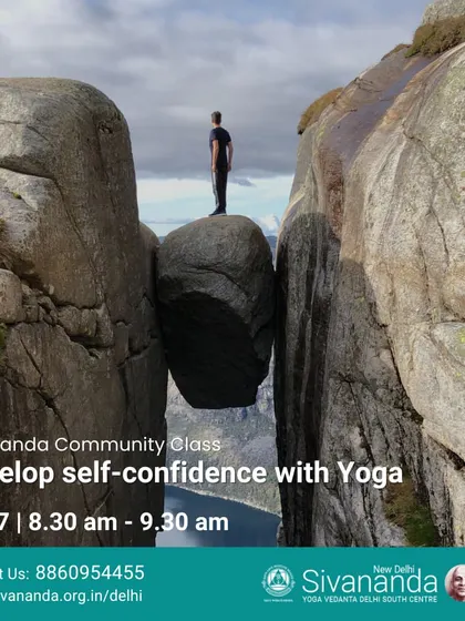 This community class focused on developing self-confidence through yoga. The image of Kjeragbolten rock symbolizes the courage and balance that a steady practice can cultivate.