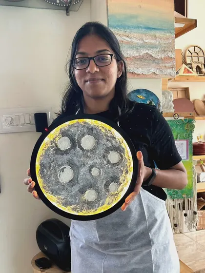 A close-up of a beautifully crafted moon lamp. The artist did a fantastic job creating realistic textures and a beautiful glow.