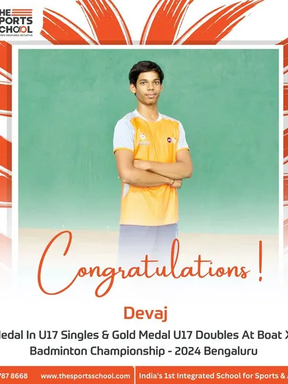 Devaj celebrates his Silver Medal in U17 Singles and Gold Medal in U17 Doubles at the Boat X championship.