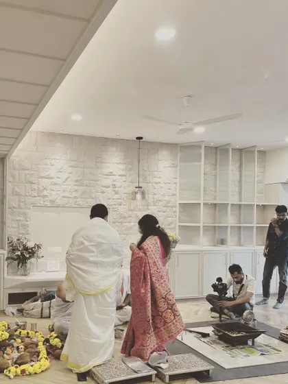 Scenes from a housewarming puja ceremony. It is a privilege to witness our clients begin their new chapter, filling the spaces we designed with life, prayer, and new memories.