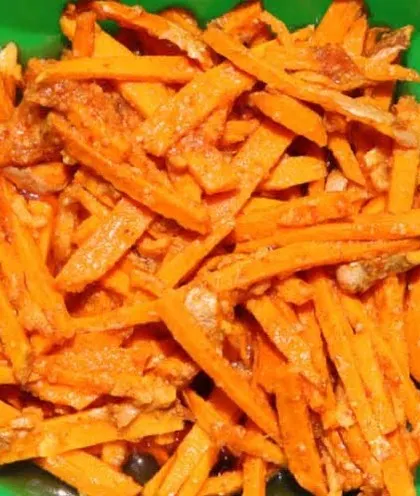 Freshly made turmeric pickle. I use raw turmeric to create this healthy and zesty achar, known for its anti-inflammatory properties.