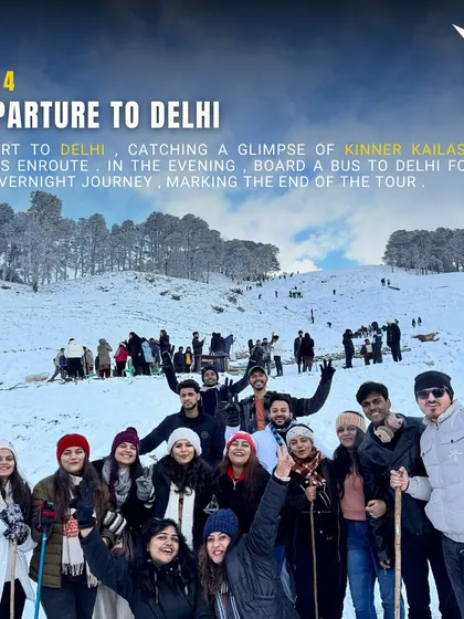 Day 4 marks the end of the tour with a departure to Delhi, catching a final glimpse of the Kinner Kailash peaks en route.