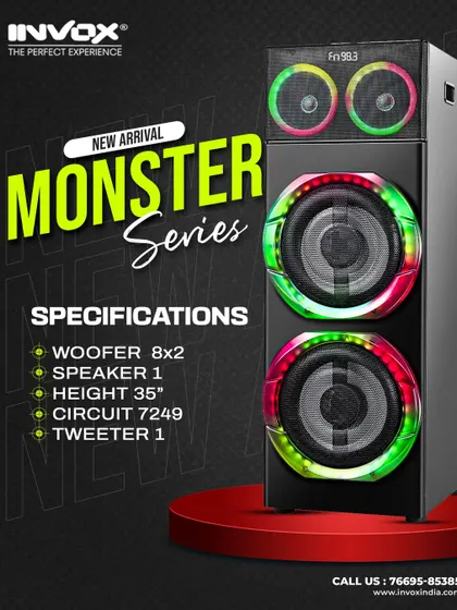 This new arrival in the Monster Series features dual 8-inch woofers and a 35-inch height. The advanced circuitry ensures you get superior sound clarity and thundering bass.