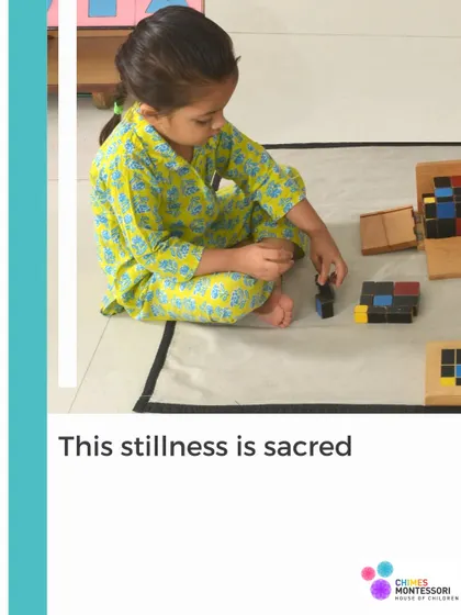 The stillness of a child in deep concentration is sacred. This child is working with the trinomial cube, a complex puzzle that builds spatial reasoning skills.