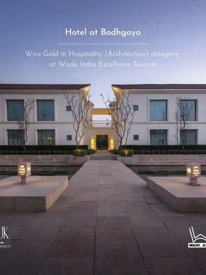 The entrance to the hotel across the main water court, which won Gold in the Hospitality category at the Wade India Excellence Awards.