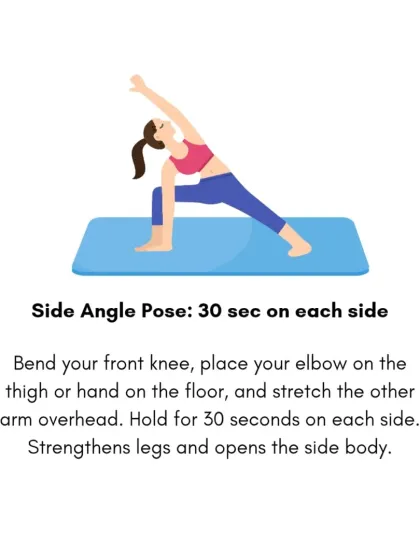 Side Angle Pose (Parsvakonasana) strengthens the legs while opening the side body. This expansive pose can help release physical and emotional blockages.