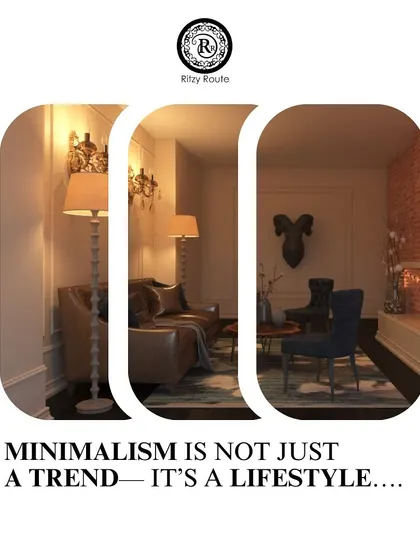 Minimalism is not just a trend; it's a lifestyle. This collage showcases a classic, moody living room with leather furniture and a fireplace, proving that minimalism can also be warm and cozy.
