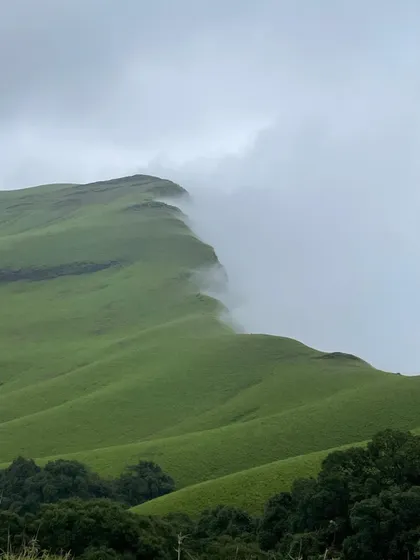 This is the view that makes every step of the climb worth it. The clouds rolling over the green hills of Netravati Peak in the Western Ghats is a sight you will never forget.