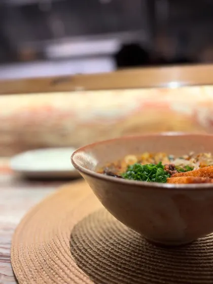 Our Shino ramen bowl sitting pretty at Naru, one of our favorite restaurants. It's a joy to see our work in spaces we admire.