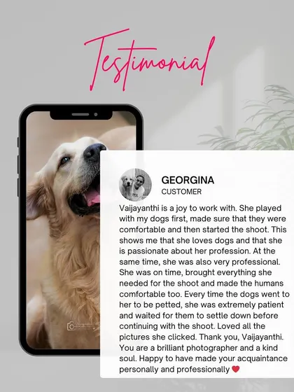 A detailed testimonial from a client who appreciated my professional and patient approach, making both dogs and humans comfortable.