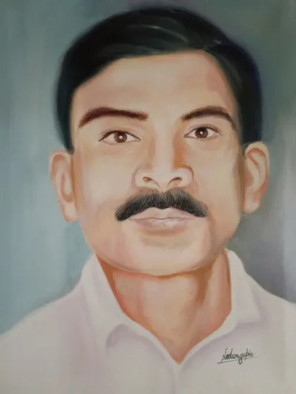 A finished realistic portrait of a man, painted with acrylics on canvas. I focus on capturing a true-to-life expression and the subtle details that make each person unique.