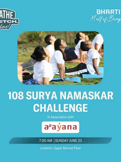 We partnered with Bhartiya Mall of Bengaluru for a 108 Surya Namaskar Challenge. It was a morning of incredible energy, power, and community spirit.