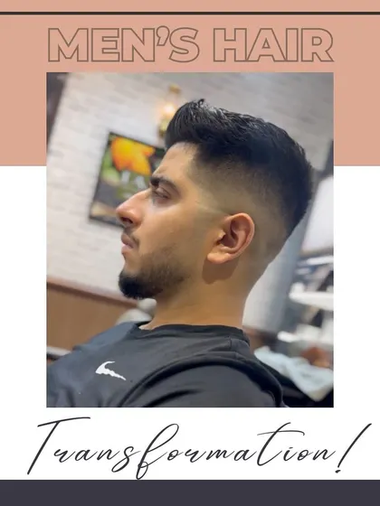 A side profile of the finished haircut, highlighting the flawless gradient of the fade and the sharp lines of the style.
