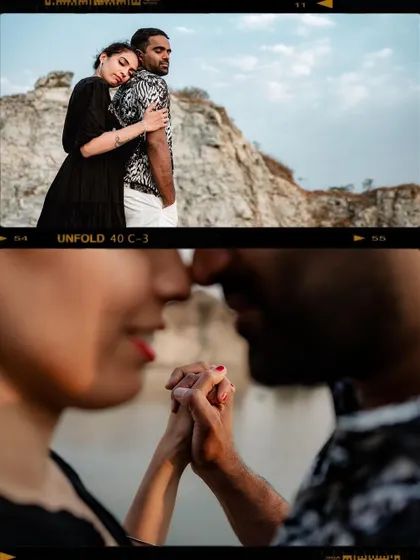Duplicate of image 442, a collage of intimate moments from the couple's pre-wedding shoot.