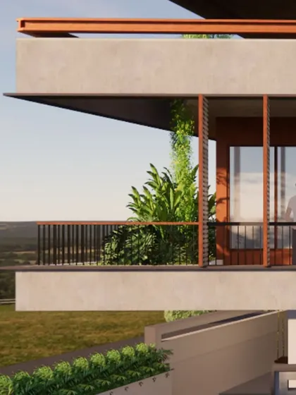 The cantilevered balcony offers an uninterrupted view of the landscape. This design choice extends the living space outwards, blurring the line between the built environment and the natural world, a key principle in my work.