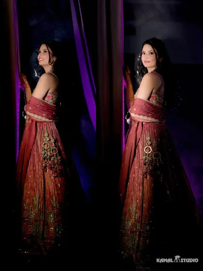 A dramatic diptych of the bride, using reflections and lighting to create an artistic and memorable portrait.