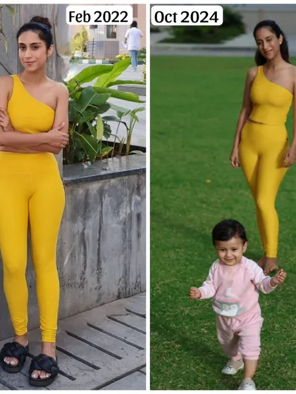 This is my body before pregnancy in 2022 and after in 2024. Getting back to where I started was a journey of the right mindset, mindful diet, and consistent yoga. It's proof that with the right approach, you can reclaim your strength.