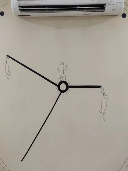 The clock face that forms the letter 'O' in 'GROWTH'. The little figures interacting with the clock hands represent the constant race against time in a growing business.