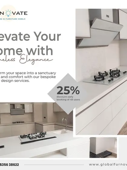 Elevate your home with timeless elegance. This graphic promotes an early booking discount on our bespoke interior design services.