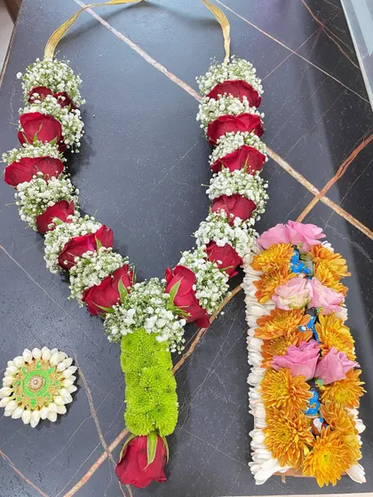 The beautiful results of our flower-making class. Students learn to create different types of garlands and hair accessories.