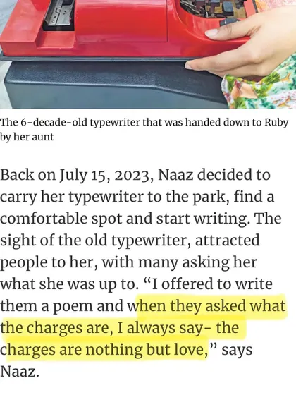 A snippet from The New Indian Express article highlighting my philosophy. When people ask what I charge for a poem, my answer is always the same: "The charges are nothing but love."