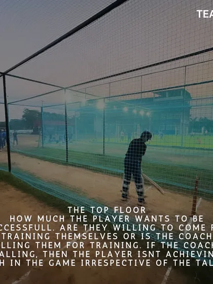 The top floor is about the player's own drive. How much do they want to succeed? Are they coming for training on their own, or does the coach have to call them? That internal fire is what creates champions.