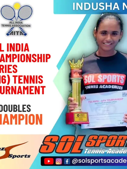 We celebrate Indusha Nimakayala for claiming the doubles title at the AITA Nationals U16 CS7 tennis tournament. Her hard work and skill have resulted in a well-deserved victory.