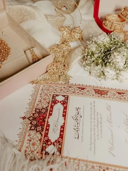 A duplicate of the Nikah details flat-lay (ID 34), showcasing the cultural richness of the ceremony.