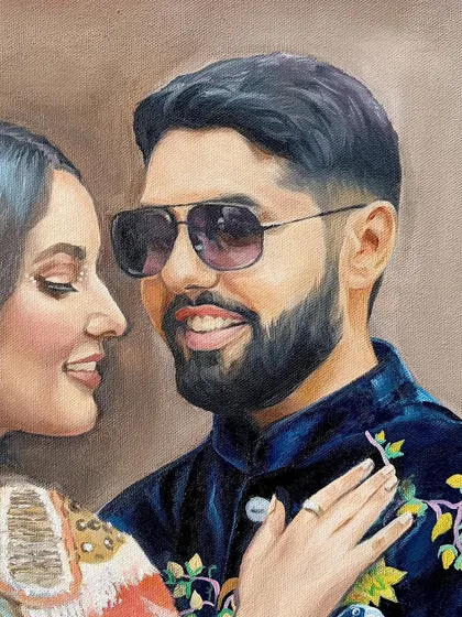 Detail shot of the groom's embroidered jacket. I love the challenge of painting intricate patterns and textures.