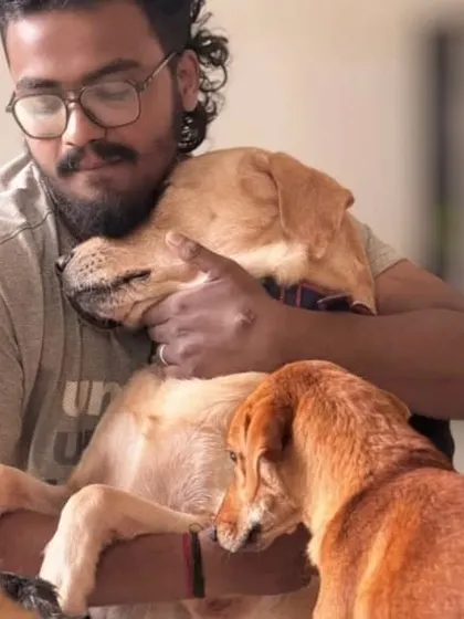 A quiet moment of connection with Gopi. This abandoned Labrador has so much love to give and is waiting for a foster or forever family to share it with.