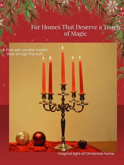 For homes that deserve a touch of magic, this five-set candelabra brings the soft, magical light of Christmas home. It's a statement piece for any festive gathering.