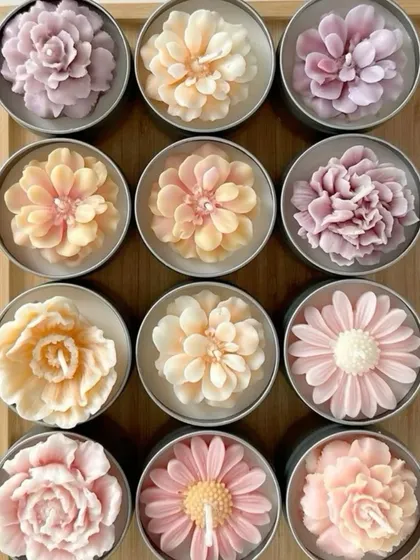 Elegant, floral, and handcrafted with love. These flower-topped tin candles add a touch of beauty and fragrance to any space. I can make them in a variety of flower shapes and colors.