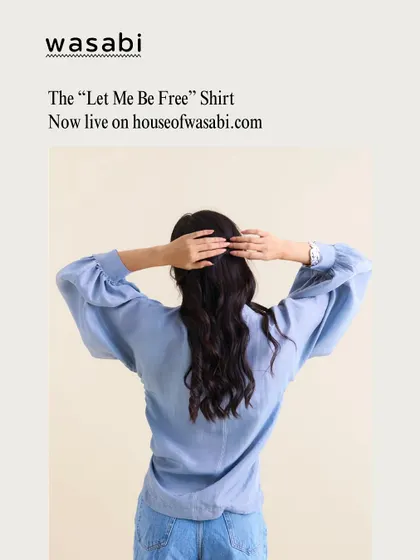 Let your wardrobe breathe with the "Let Me Be Free" Shirt. This shot from the back shows the beautiful, flowing Habutai silk and elegant balloon sleeves. It’s all in the details.