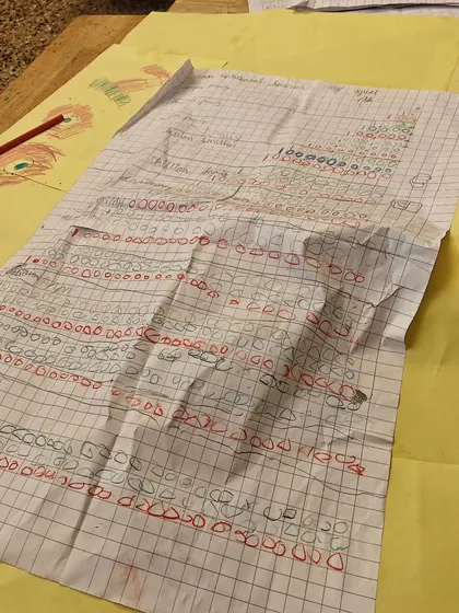 More scenes of mathematics in action, from children measuring themselves against a chalkboard to creating secret rooms of math puzzles. These images show how math is a joyful, creative, and collaborative language at our school.
