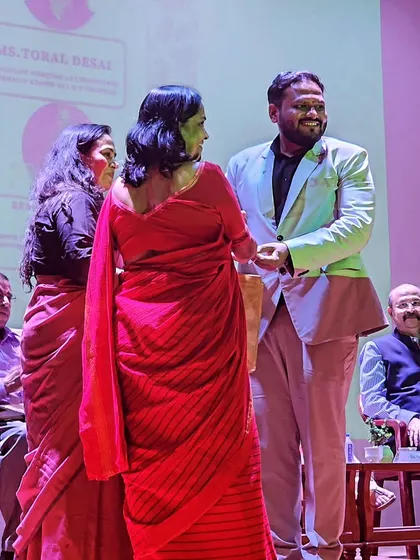 Being felicitated on stage at ITM Kharghar. Every opportunity to represent Ayurveda on a public platform is an honor.