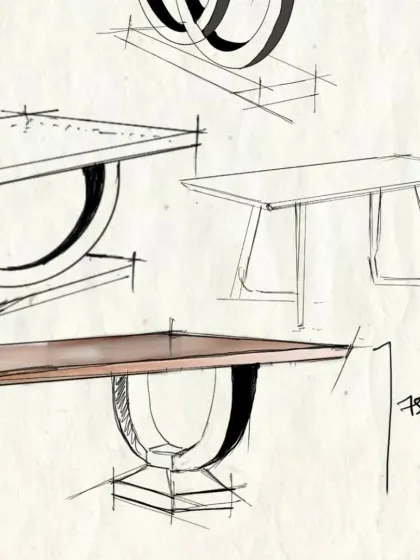 More sketches exploring different base designs for the Casa K dining table. This iterative process allows us to perfect the proportions and ensure the final piece is both stable and sculptural.