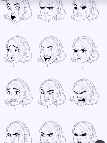 Mastering expressions is fundamental to caricature art. I provide helpful reference sheets like this one, breaking down a wide range of emotions so you can practice and bring your characters to life.